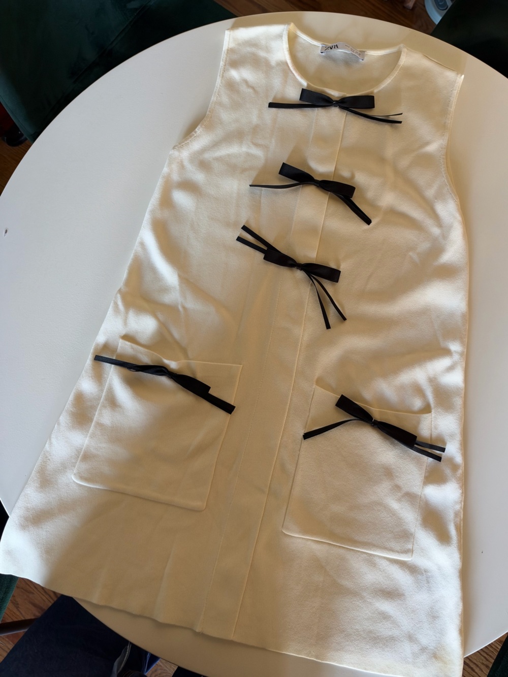Zara Cream Mini Dress with Black Ribbon Bows